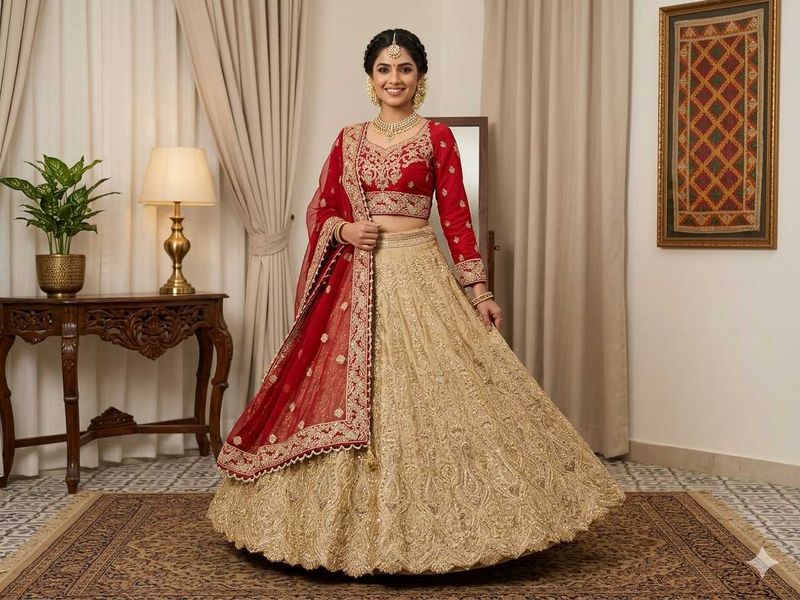 Exquisite Red and Gold Lehenga Choli
