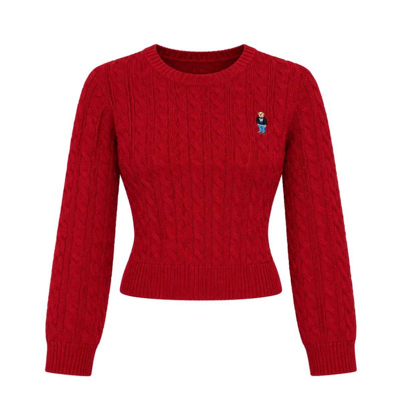 Red Cable Knit Bear Logo Sweater