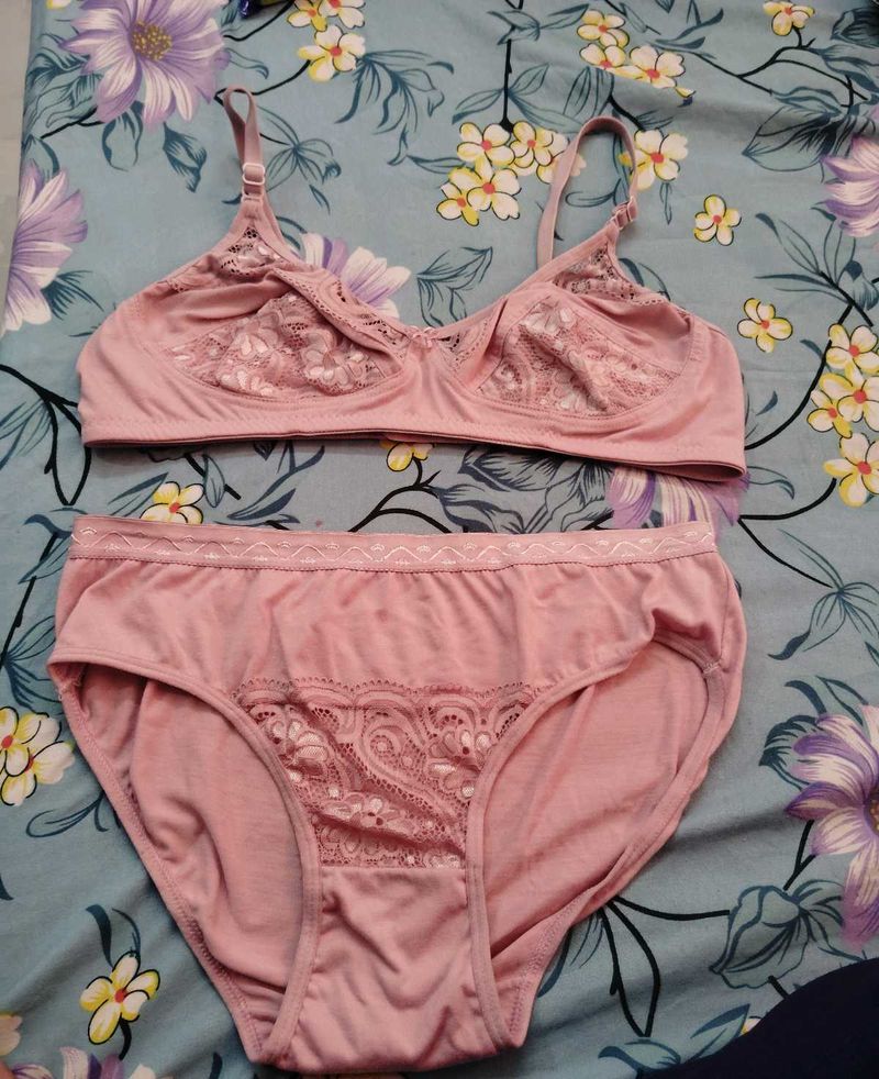 Elegant Pink Lace Bra and Panty Set