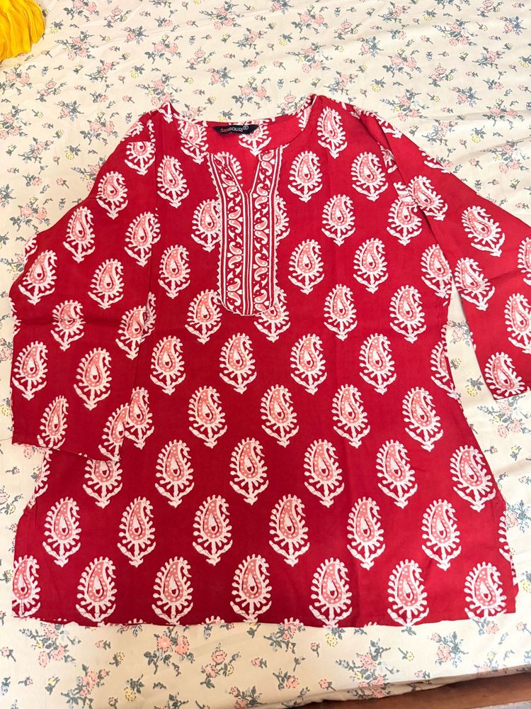 Red Paisley Print Kurta