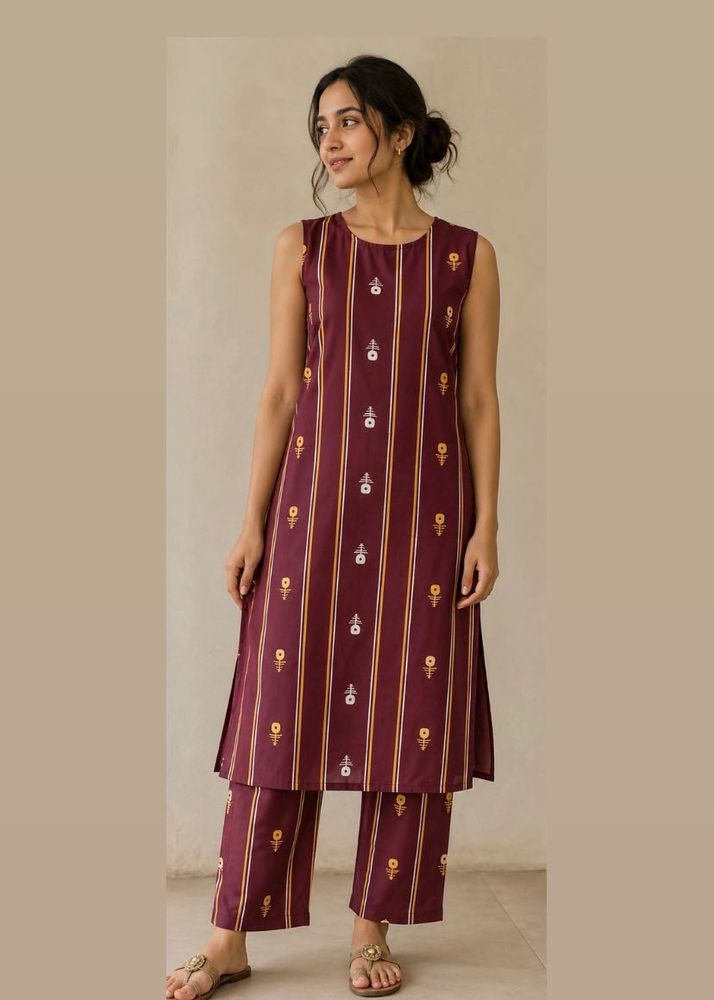 Maroon Striped Kurta Set with Pants