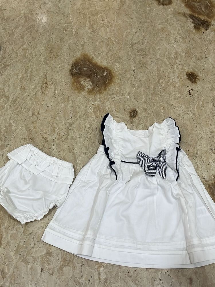 Adorable White Baby Dress &amp; Bloomers Set