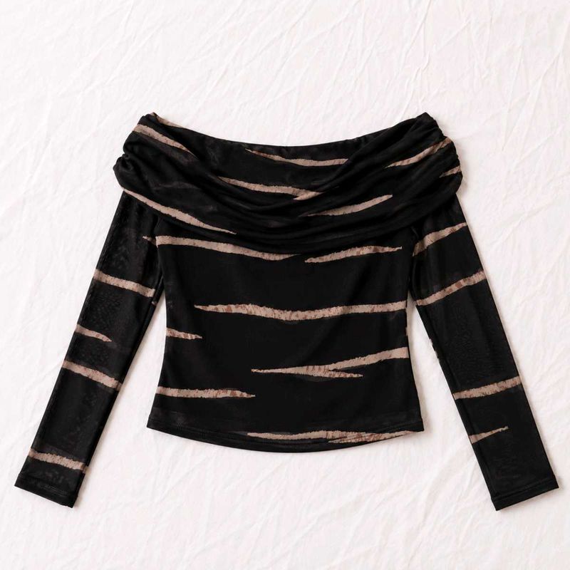 Off-Shoulder Striped Mesh Top