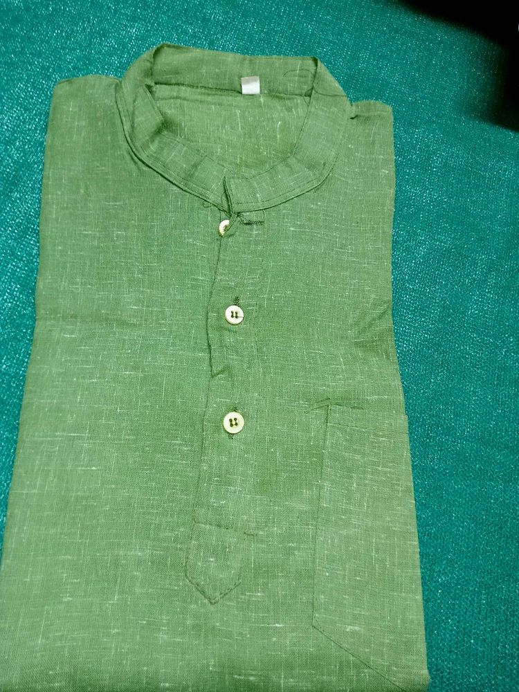 Green Linen Blend Kurta