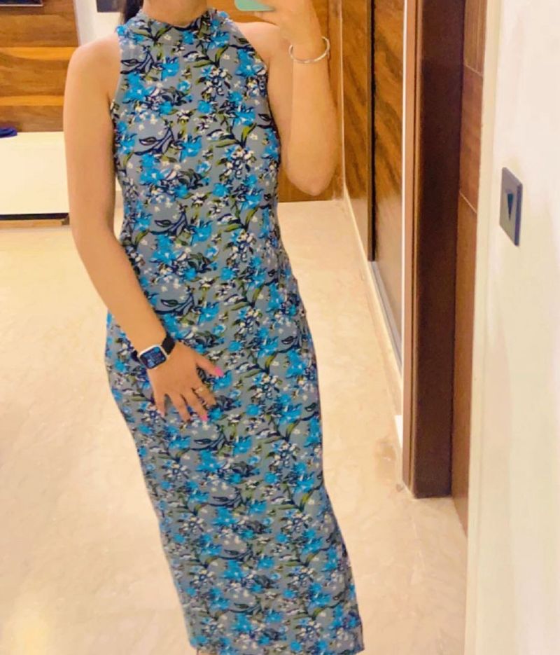 Grey Blue floral maxi dress