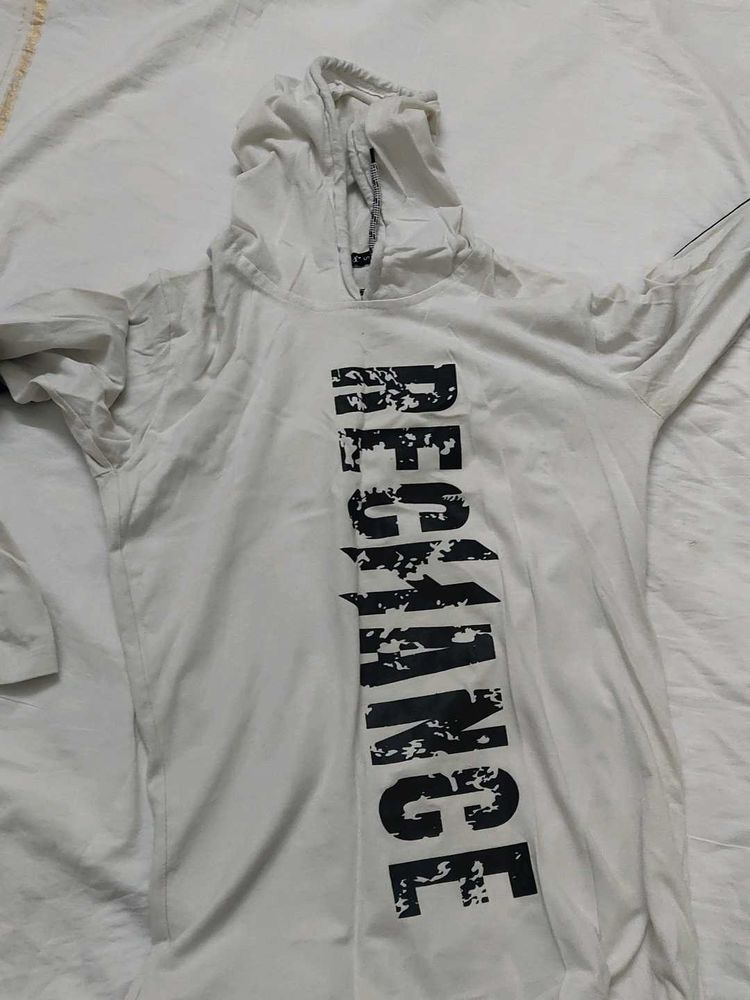 White Graphic Print Hoodie