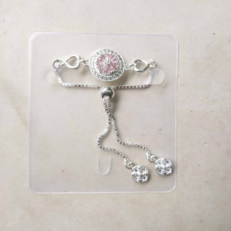 Pure Silver Pink CZ Stone Adjustable Hand Bracelet