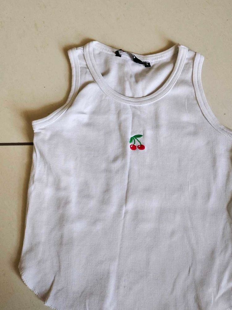 White Ribbed Cherry Tank