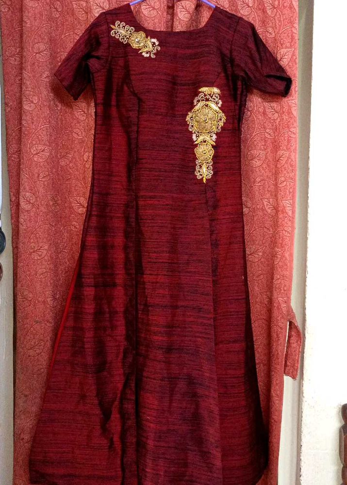 Elegant Maroon Embroidered Gown kurti