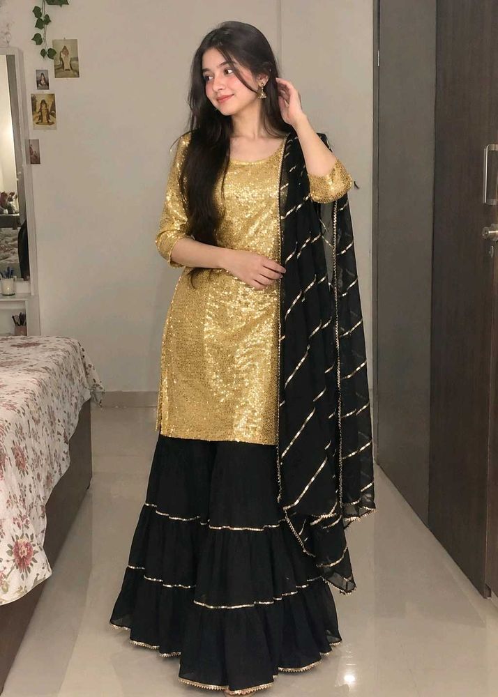 Stunning Gold Sequin Kurta with Sharara