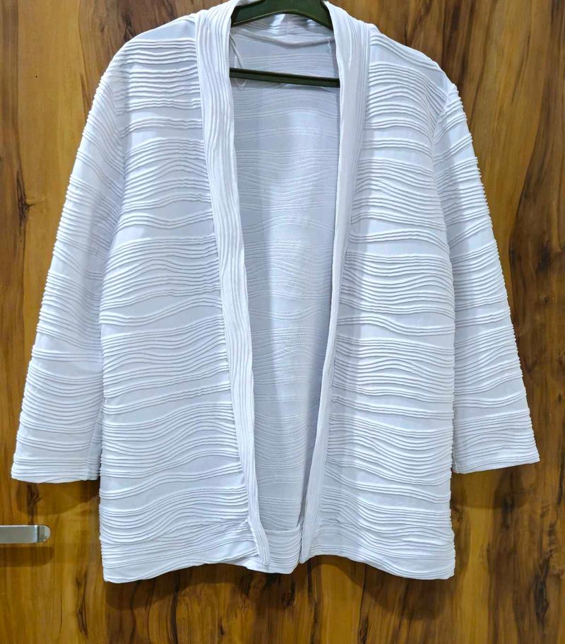 White Textured Knit Cardigan