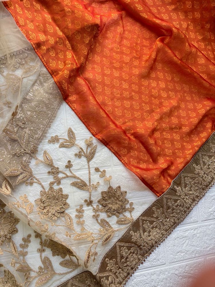 Elegant Orange Saree with Embellished Border