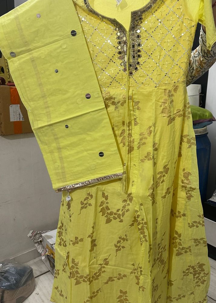 Vibrant Yellow Kurta Set with Mirror Work
