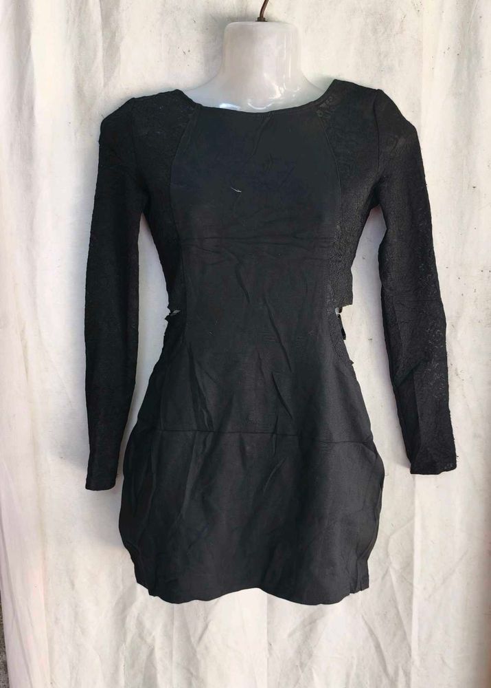 Chic Black Lace Detail Mini Dress