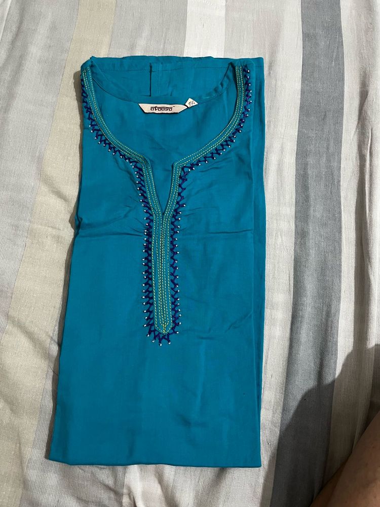 Beautiful Teal Kurta with Embellished Neckline