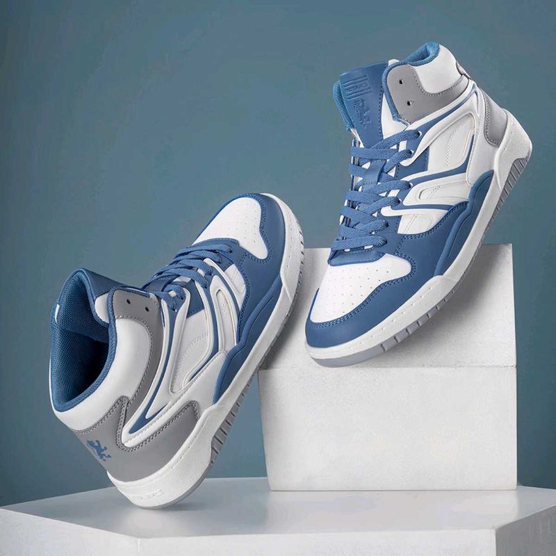 Retro High-Top Sneakers - Blue &amp; White