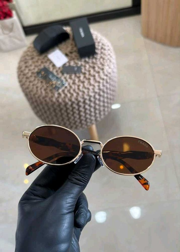 Prada Oval Sunglasses Gold Brown
