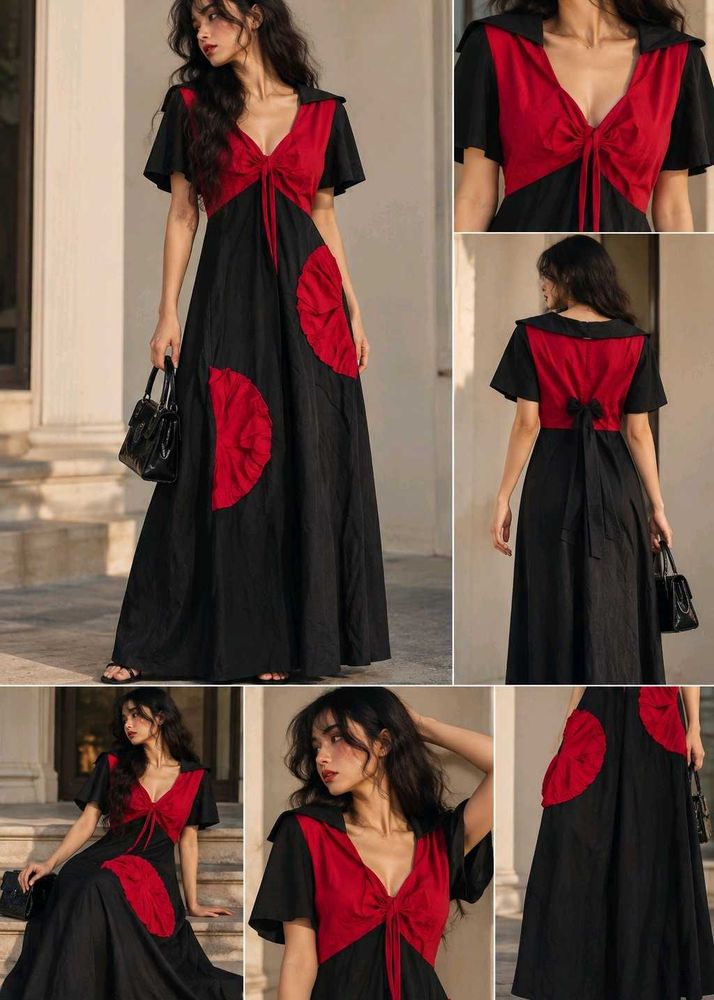 Elegant Black &amp; Red Maxi Dress