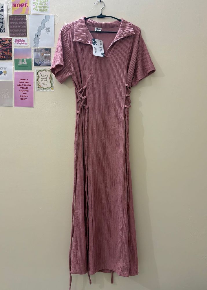 Pink Ribbed Midi Dress