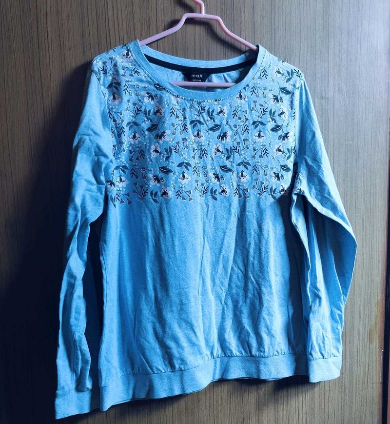 Blue Floral Print Long Sleeve Top