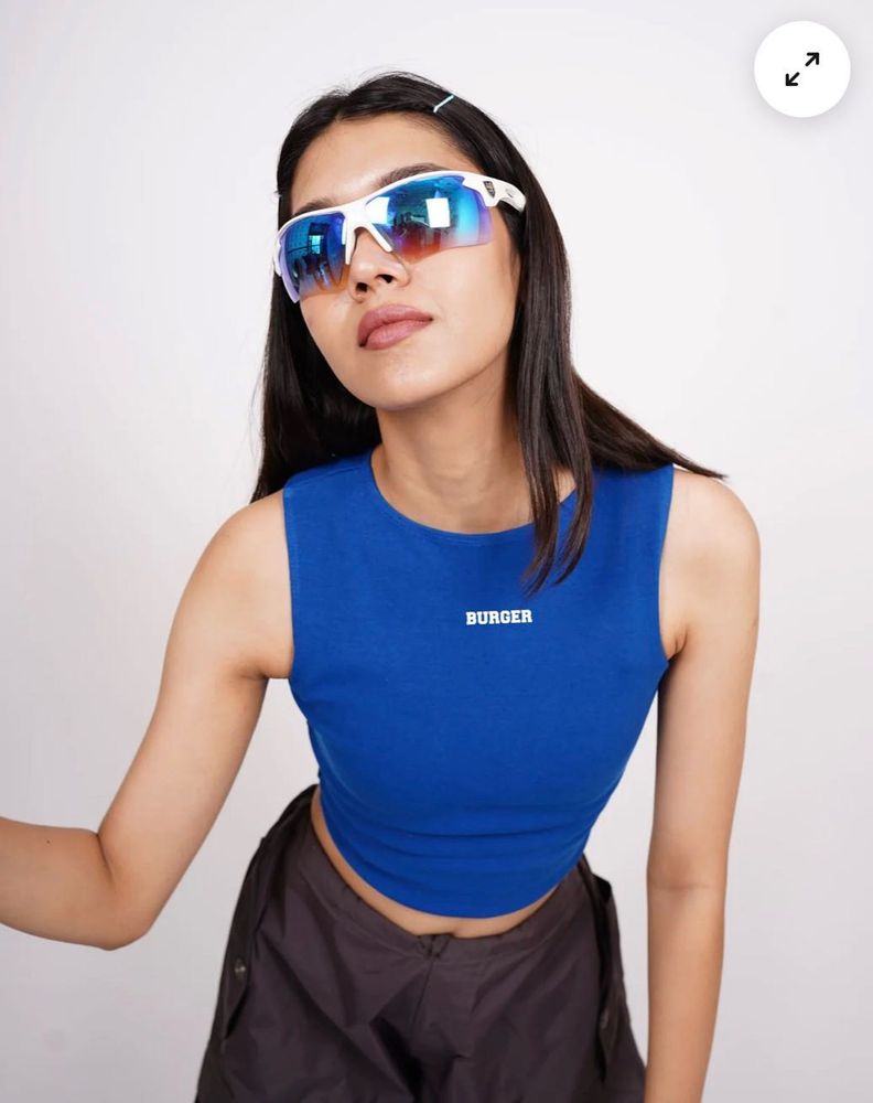Burger bae Blue Cropped Tank Top