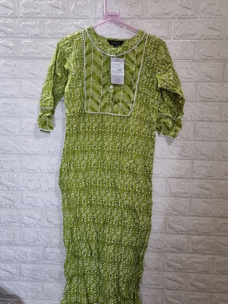 With Tags Fresh Green Pure Cotton Kurti Small
