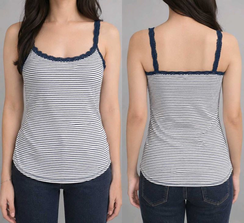 Striped Lace Trim Cami Tank Top