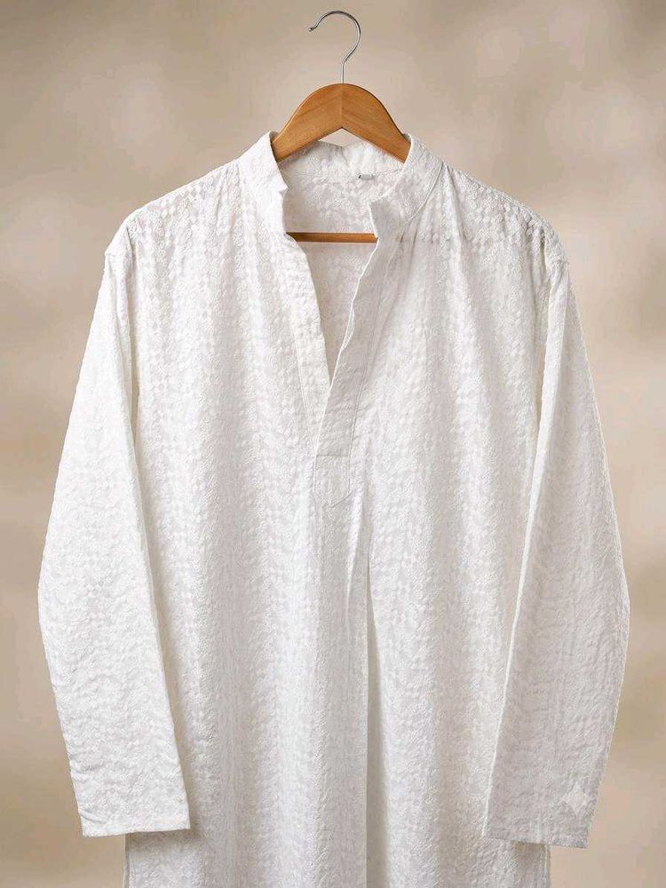 Classic White Textured Kurta
