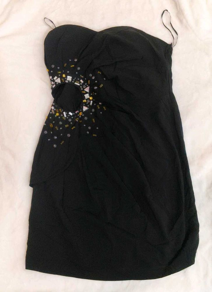 Black Embellished Strapless Dress