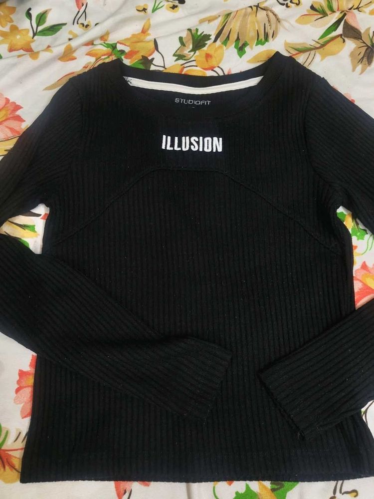 Black Ribbed Illusion Top
