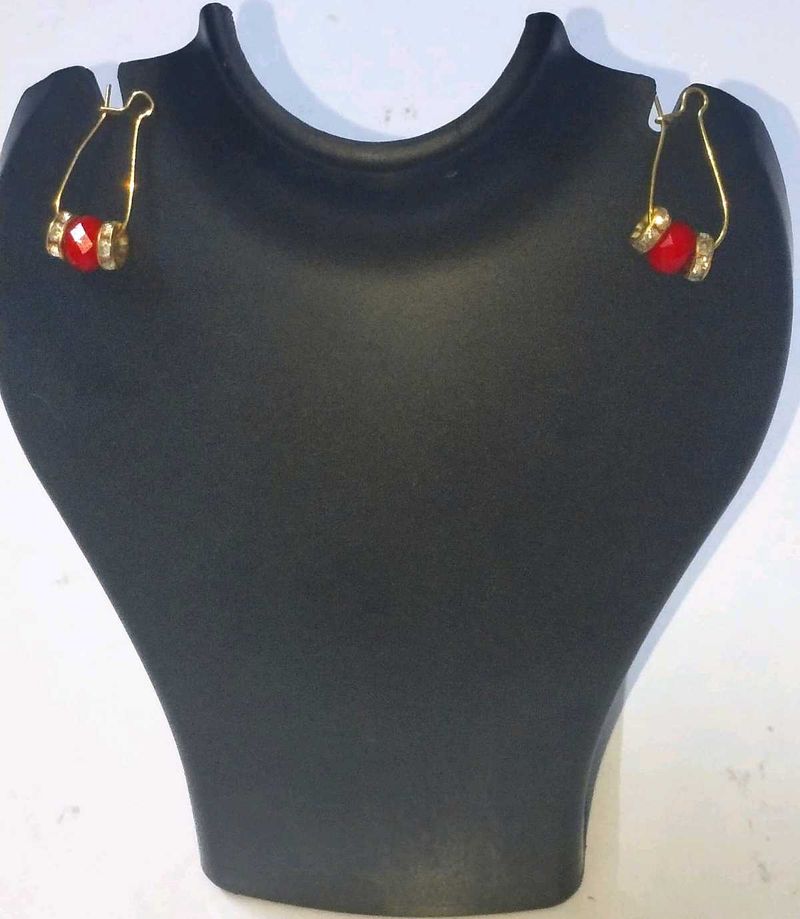Eyerring Gold Stone,Red Rhinestone buy one get fre