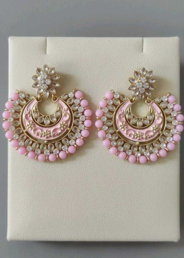 Chandbali Earrings - Pink and Gold Tone