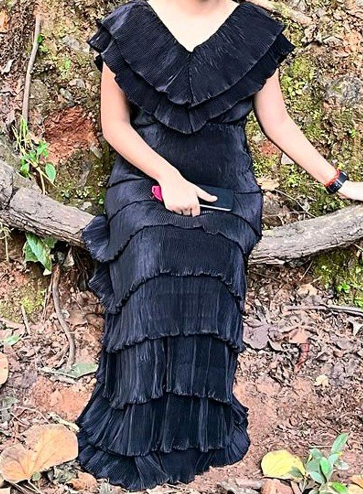 Black Tiered Ruffle Gown