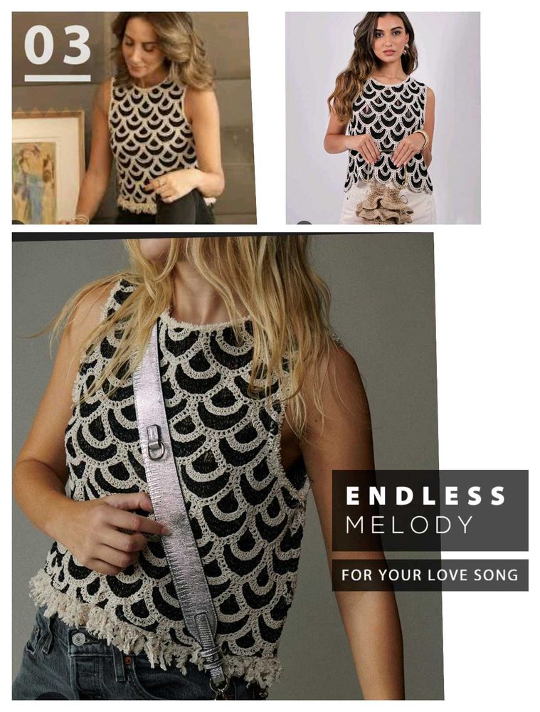 crochet Black &amp; White Patterned Sleeveless Top