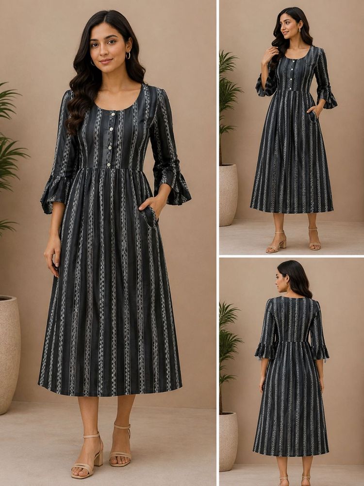 Striped Flared frock Midi Dress