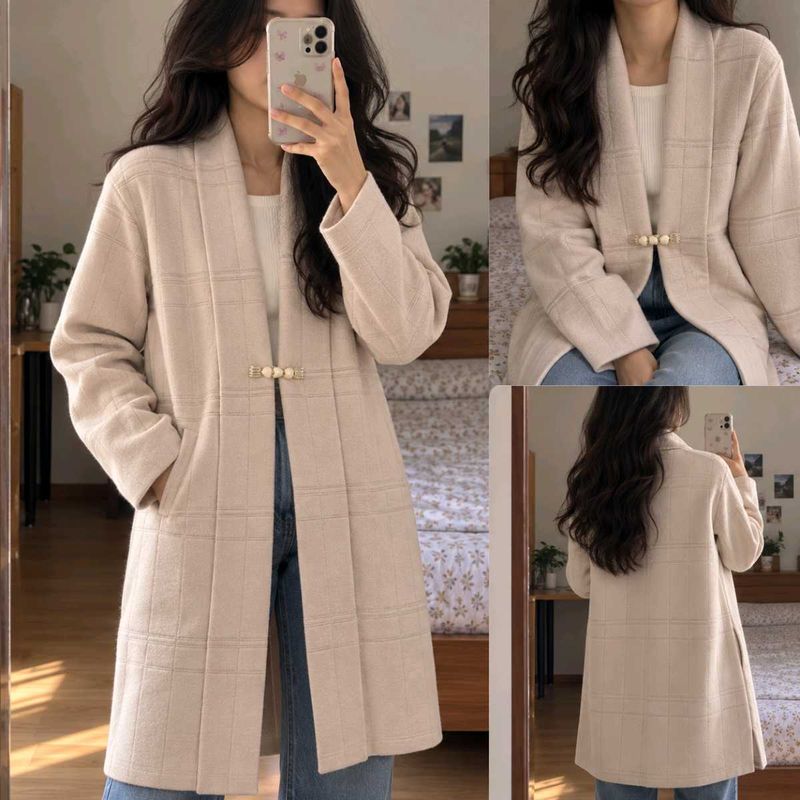 Cozy Plaid Collarless Coat