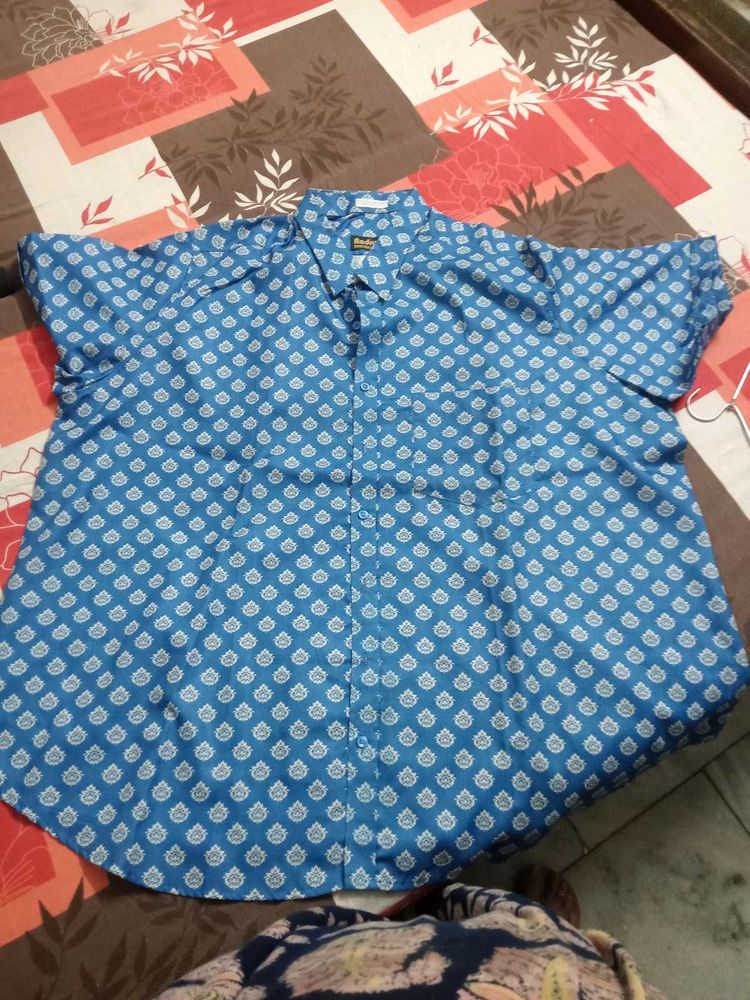 Blue Printed Short Sleeve Shirt
