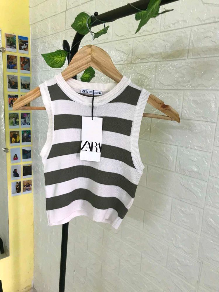 Striped Cropped Knit Tank Top