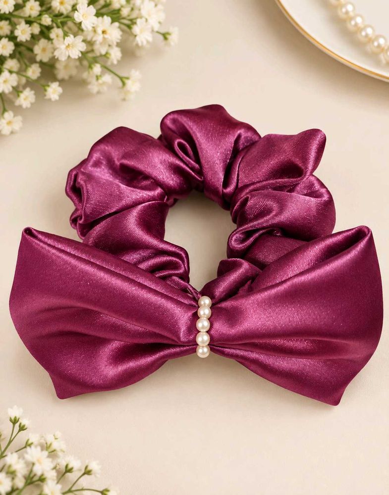Elegant Satin Scrunchie with Pearl Bow