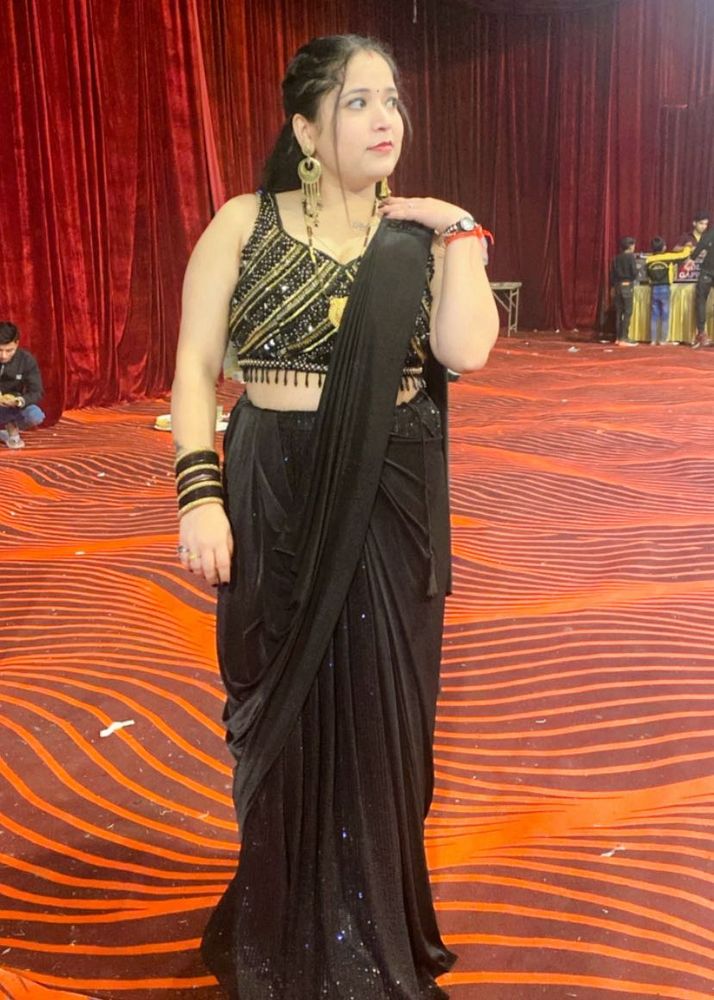 Elegant Black Sequined lehnga drape saree