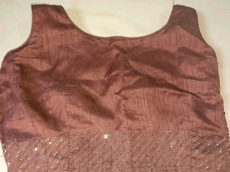 Pure Silk Brown Sleeveless  Saree Blouse