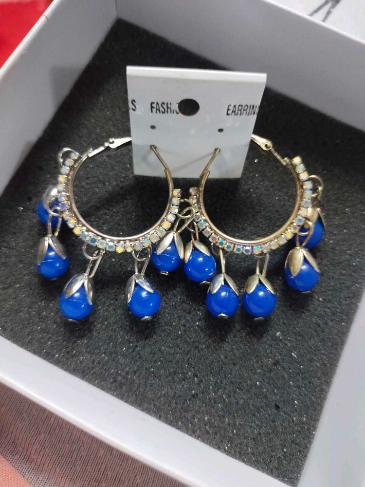 Bohemian Blue Bead Hoop Earrings