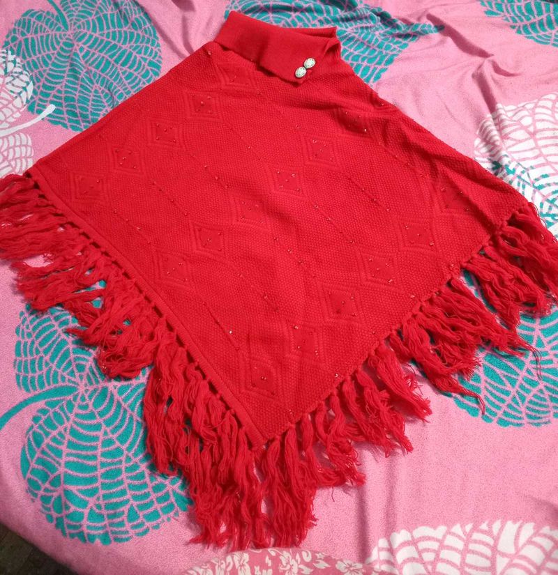 Red Knitted Poncho