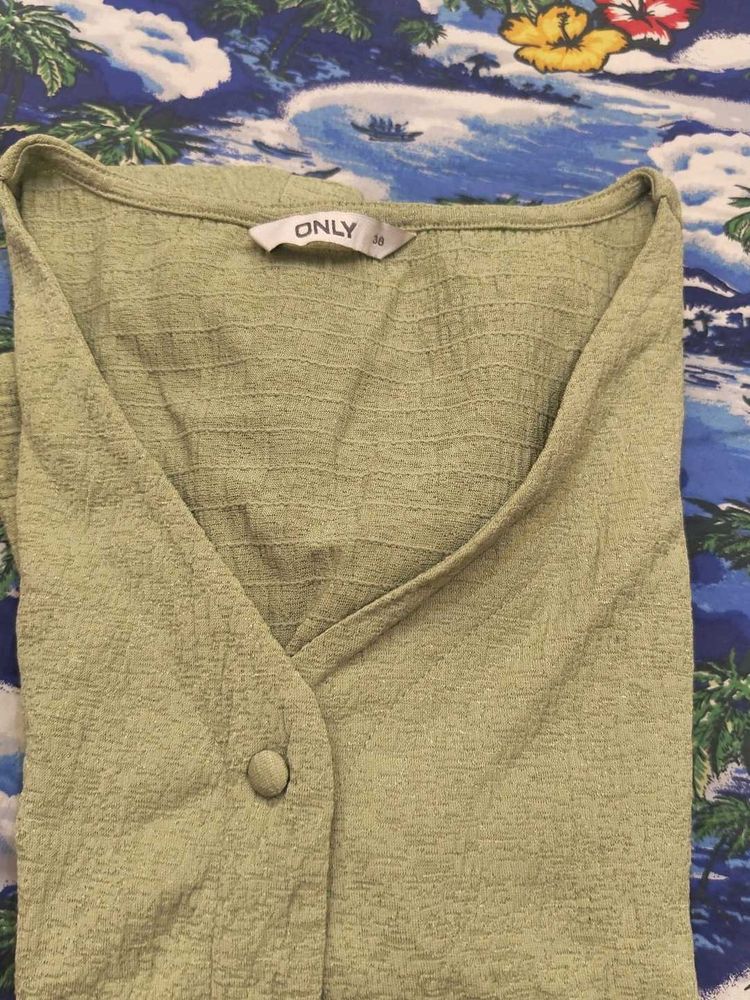 ONLY Light Green Textured Button-Up Top