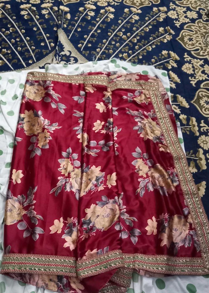 Maroon Floral Saree with Embellished Border