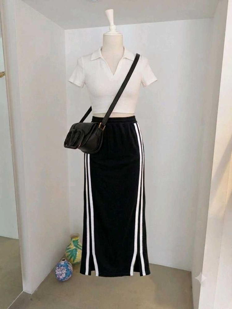 Sporty Stripe Maxi Skirt with top