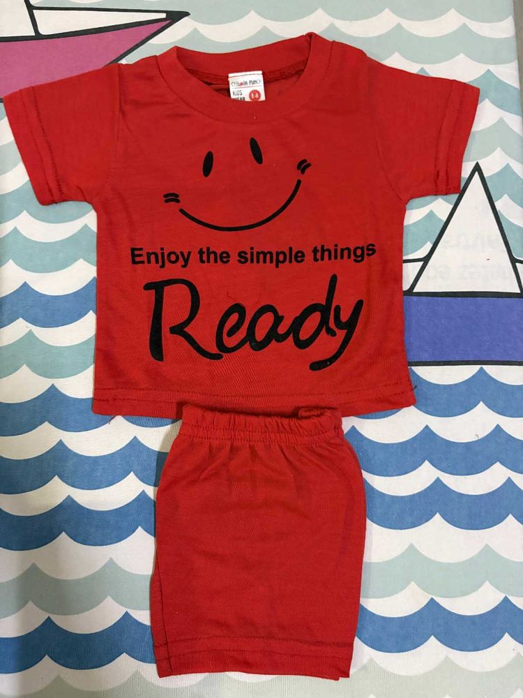 Kids Red Smiley Face T-shirt &amp; Shorts Set