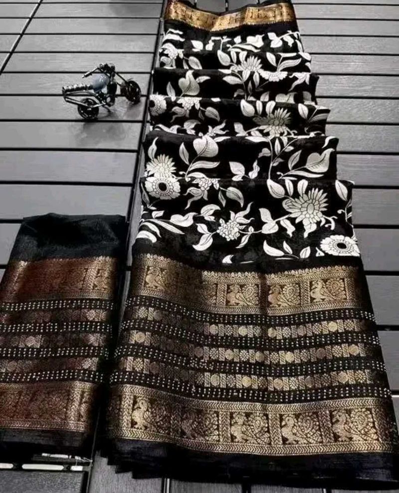 Elegant Black Floral Saree