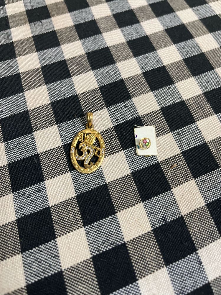 Gold Tone Om Pendant &amp; Stud