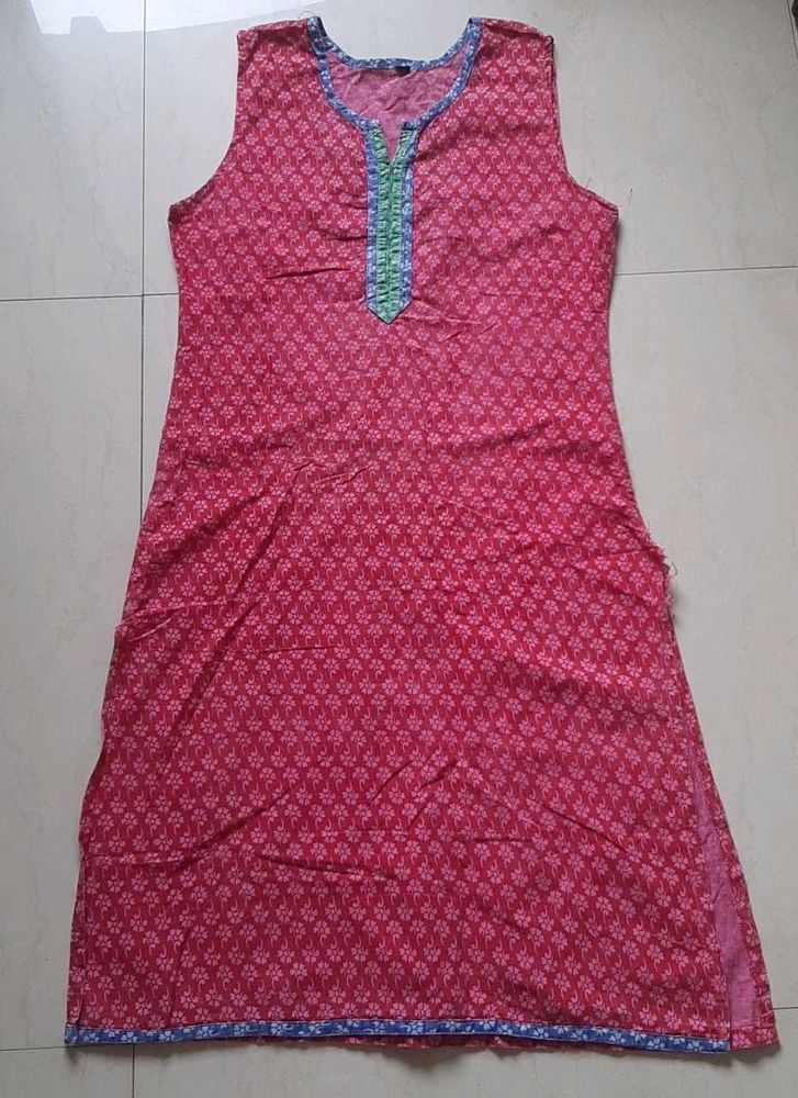 Pink Printed Sleeveless Kurta
